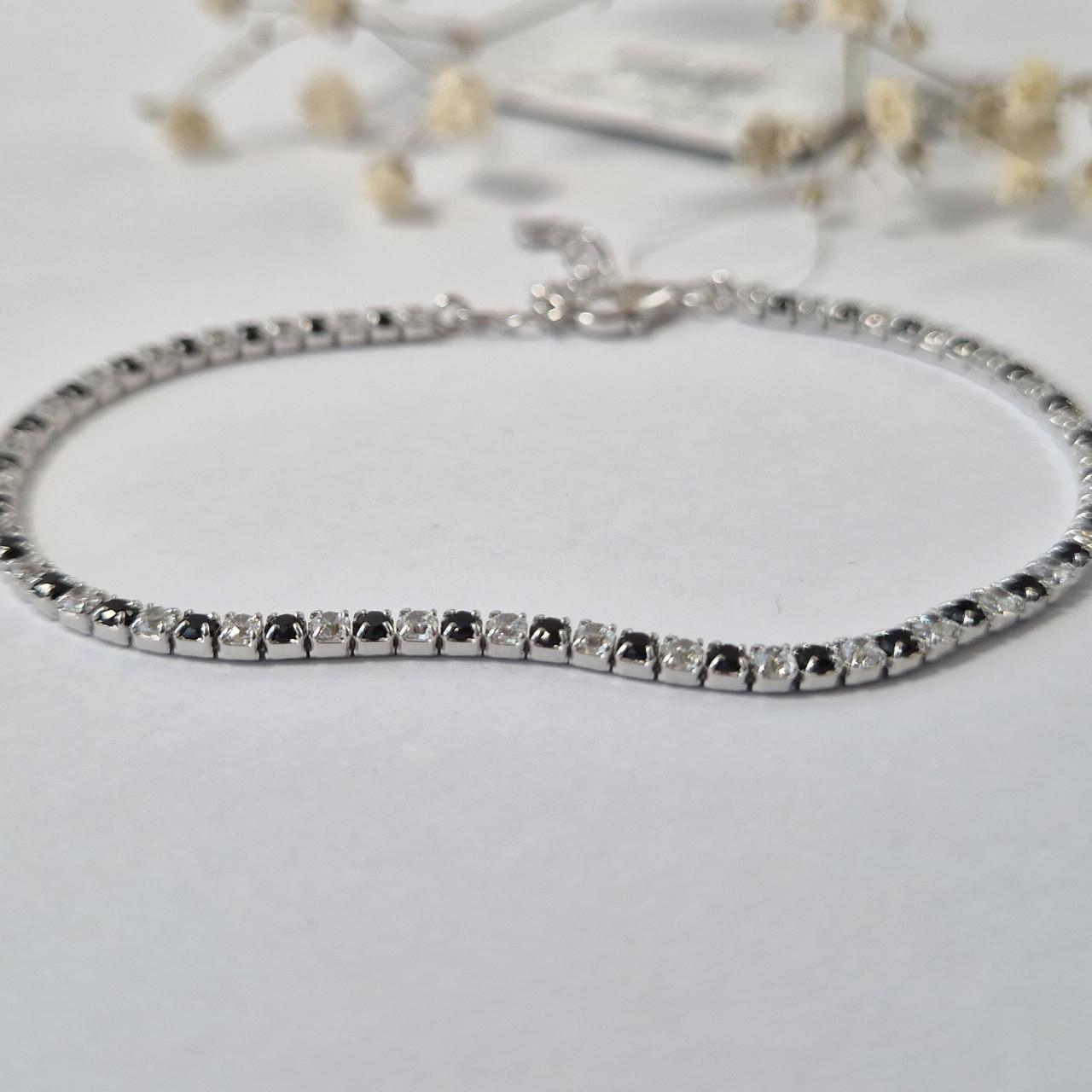 Браслет Дорожка с белыми и Черными камнями серебро 925 пробы родированное 3,44 г 17-20 см (25032285)