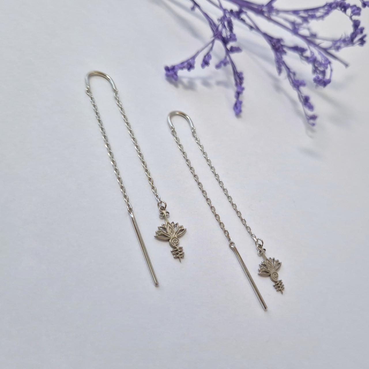 Серьги протяжки цепочки без камней лотос серебро 925 пробы родированное 2,10 г (734р) Серьги протяжки цепочки без камней лотос серебро 925 пробы родированное 2,10 г (734р)