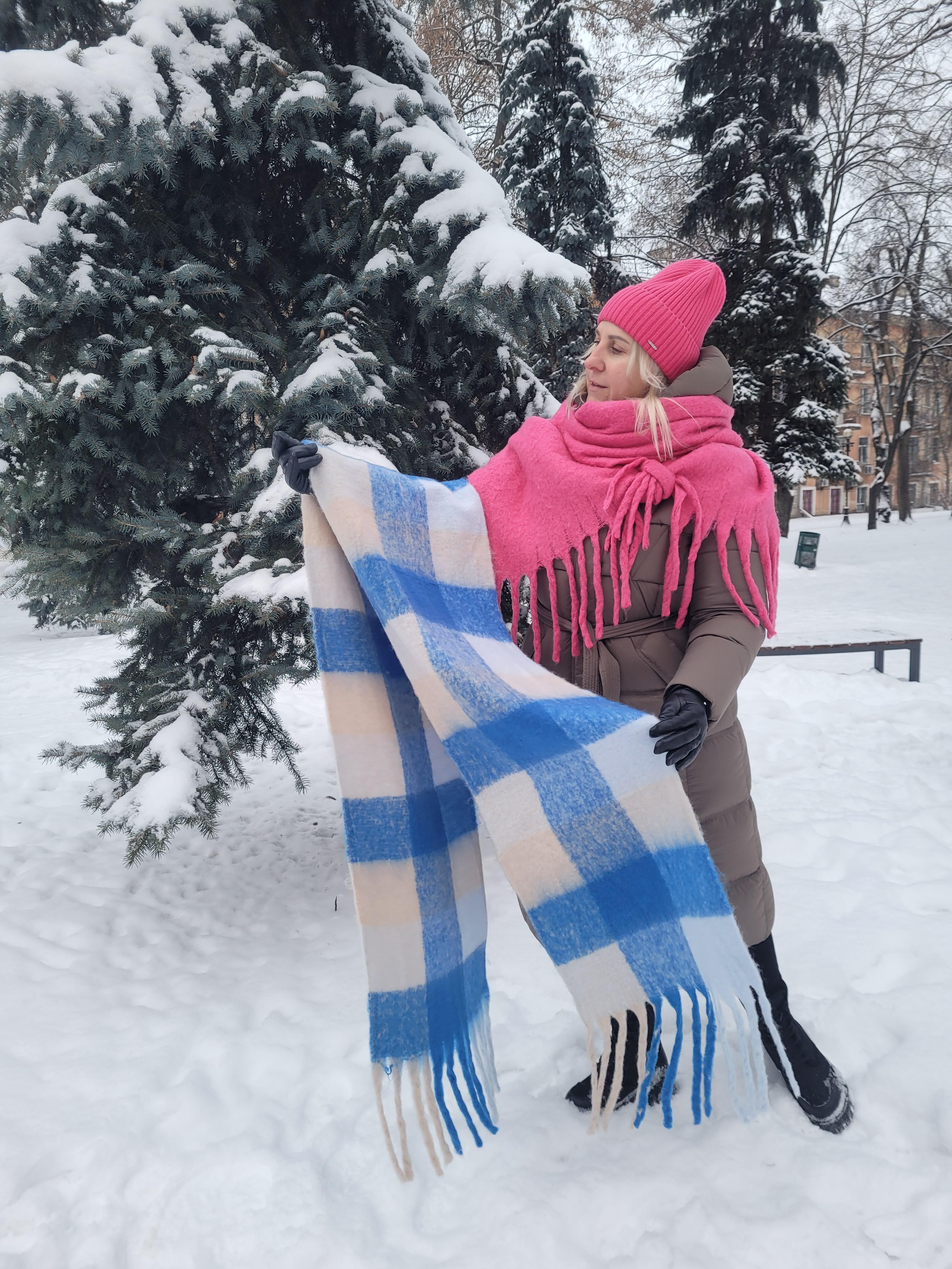 Шарф женский кашемировый Дред разноцветная клетка бахрома крупная 210x50 см