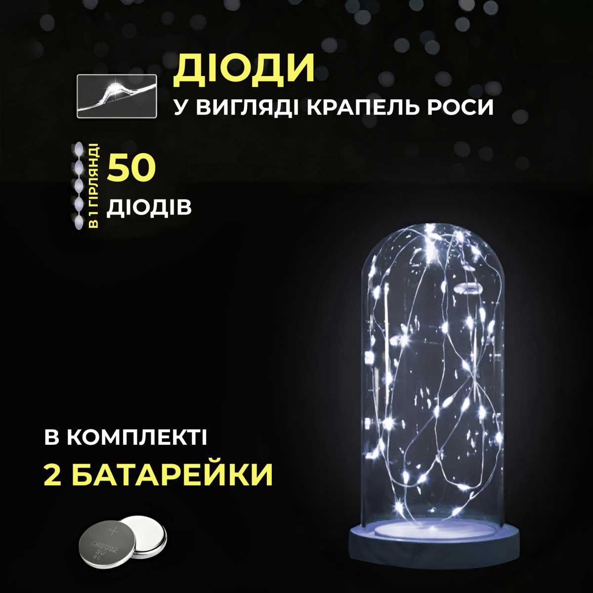 Гірлянда-роса світлодіодна на батарейках 50 LED нитка на зеленому дроті 5 м Білий (5305) - фото 5