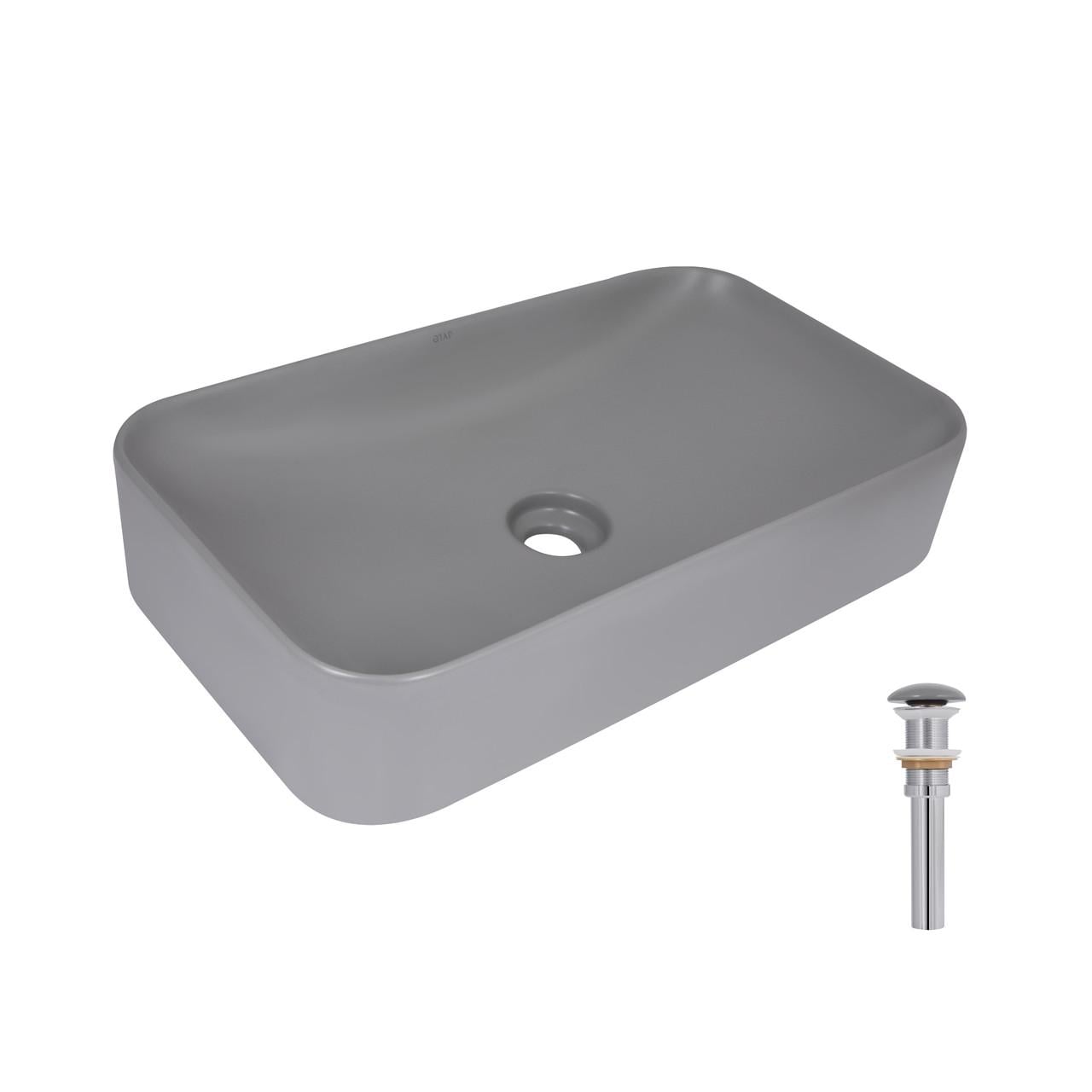 Раковина накладная Qtap Tern прямоугольная с донным клапаном 610x350x135 мм Stone grey (QTTER188SG49789)