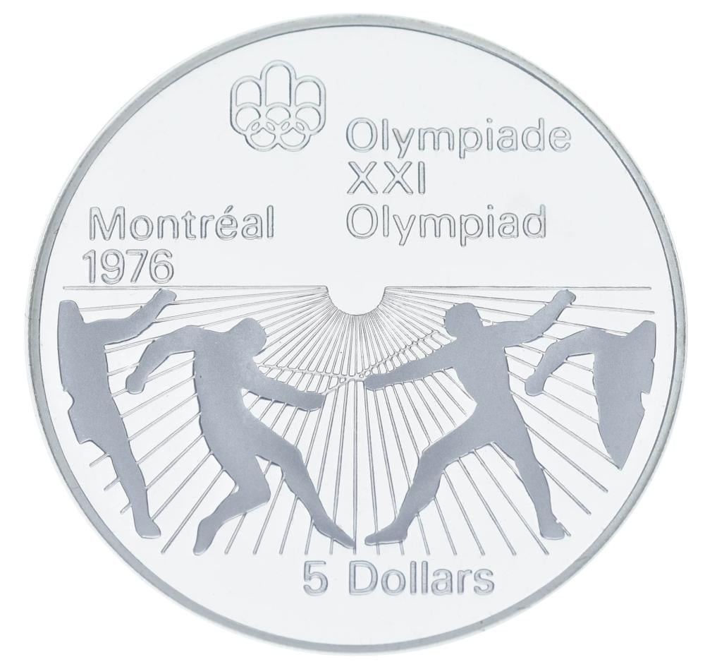 Коллекционная монета Канада 5 долларов 1976 серебро UNC XXI летние Олимпийские игры 1976 года в Монреале-Фехтовании (М21616)