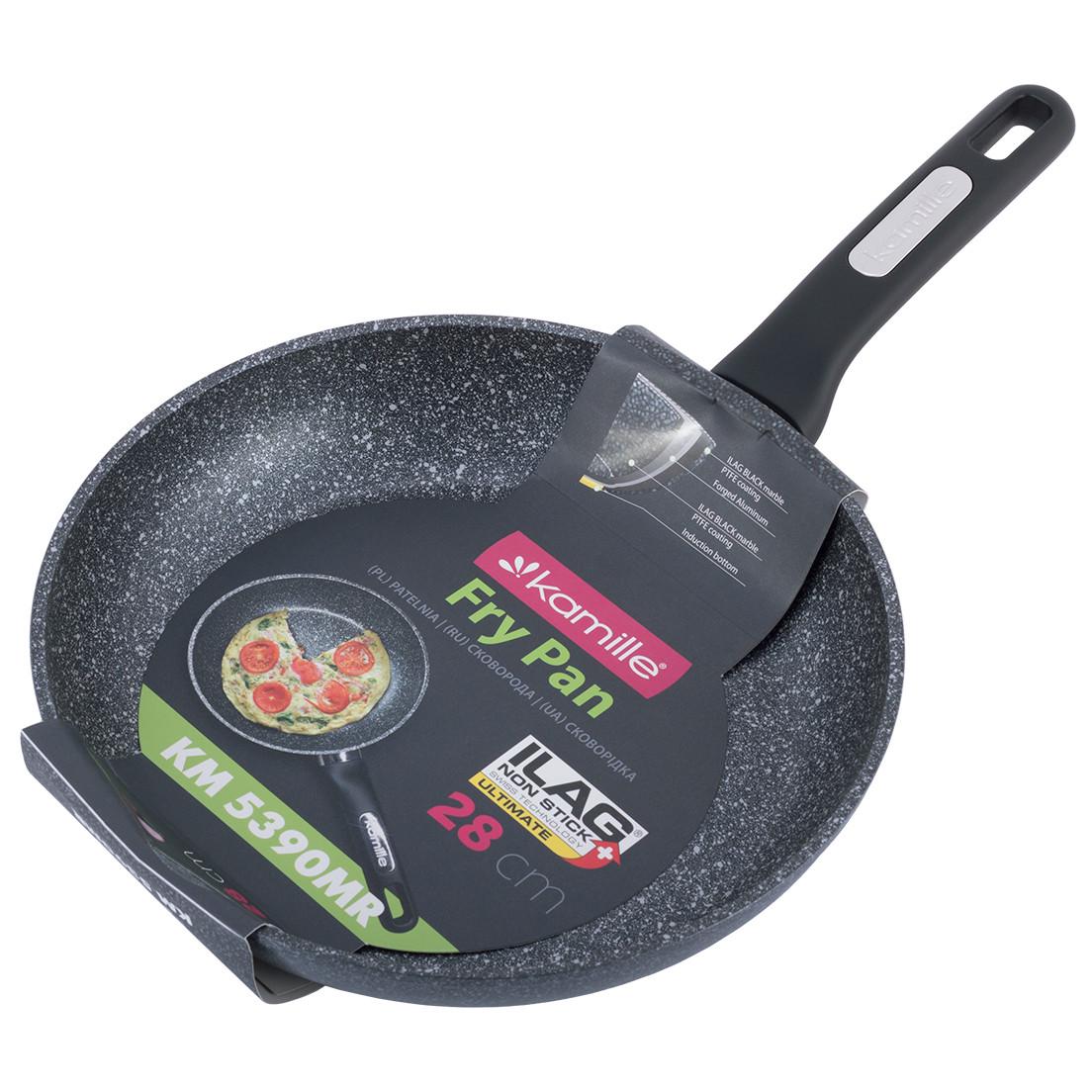 Сковорода Kamille KM-5390MR алюминиевая с антипригарным покрытием 28 см Черный мрамор (1883389016)