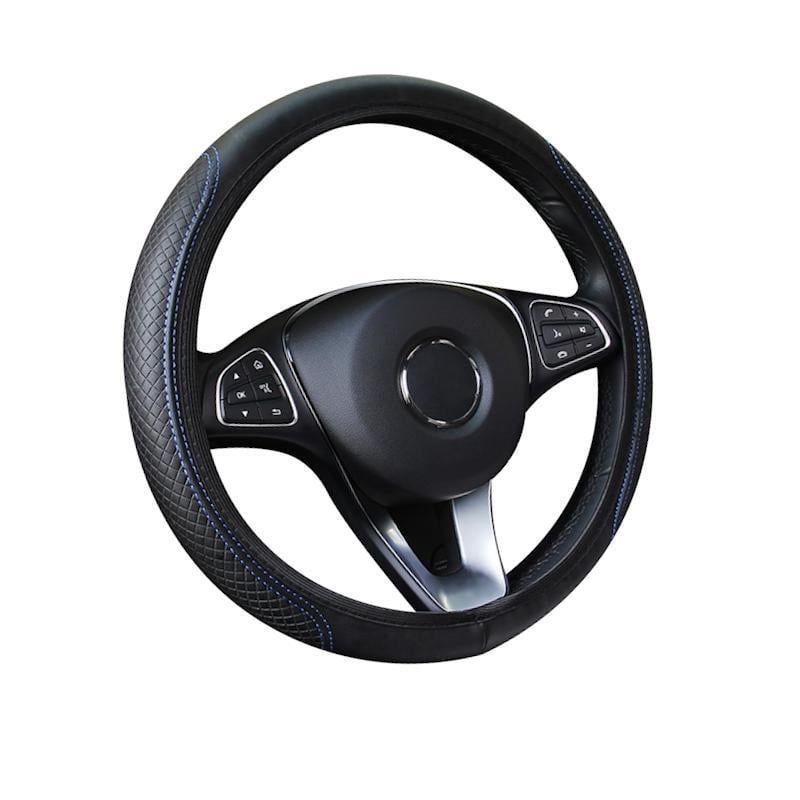 Чохол на кермо автомобіля зі штучної шкіри 37-38 см Чорний із синім (27086222)