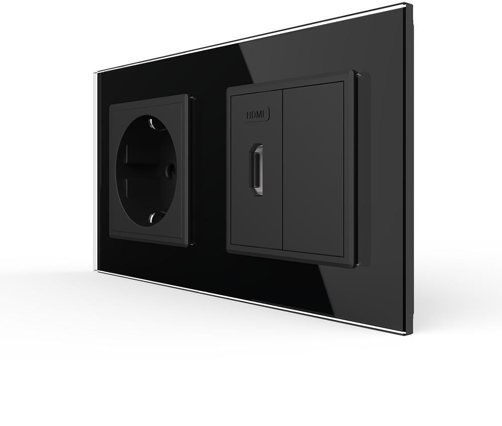 Розетка настенная HDMI LIVOLO дизайнерская стеклянная рамка Черный (VL-C7FCTC16A/FCHD/FCMB-4BP)