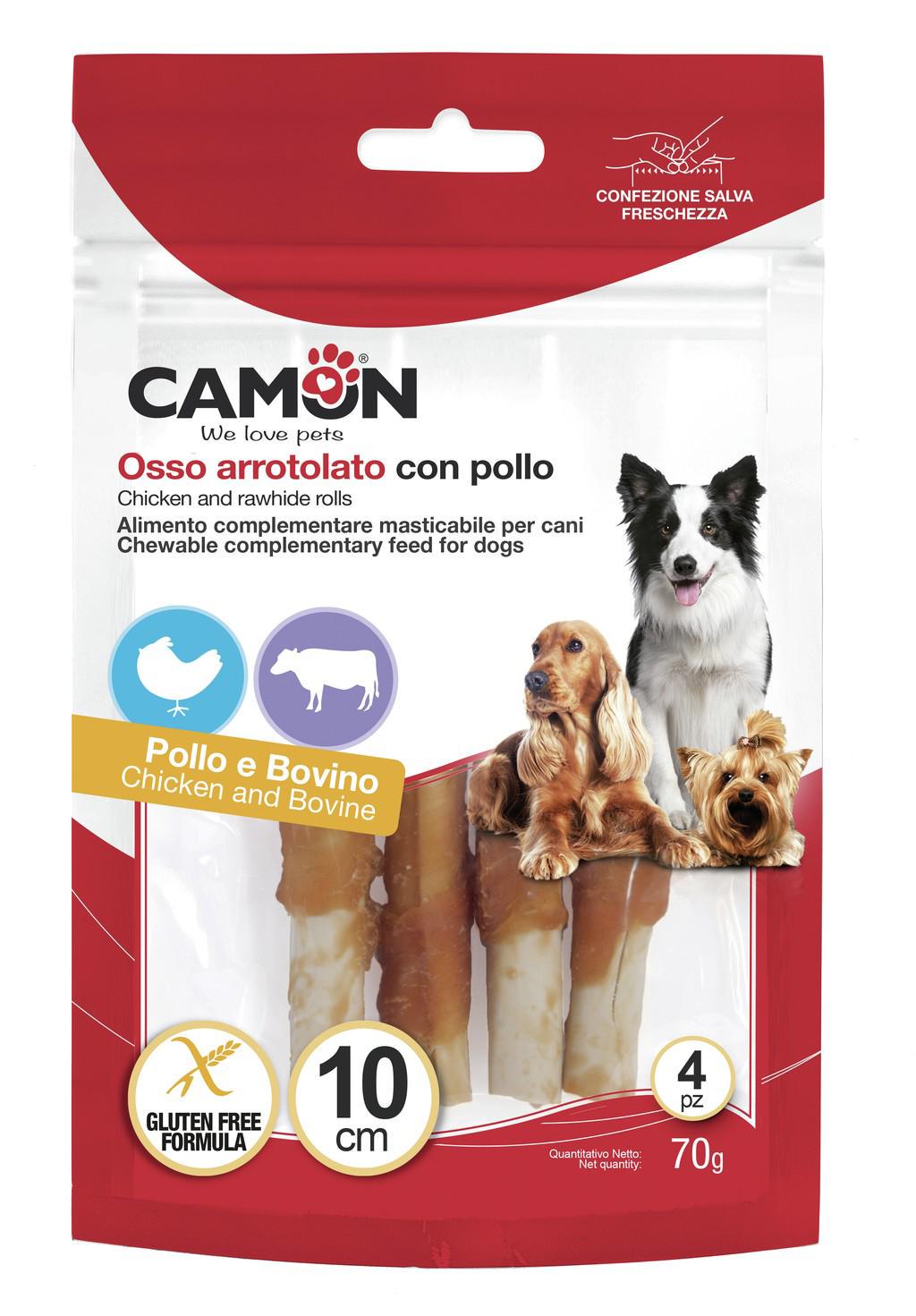 Ласощі для собак Camon Паличка з яловичої шкіри обмотана куркою 70 г