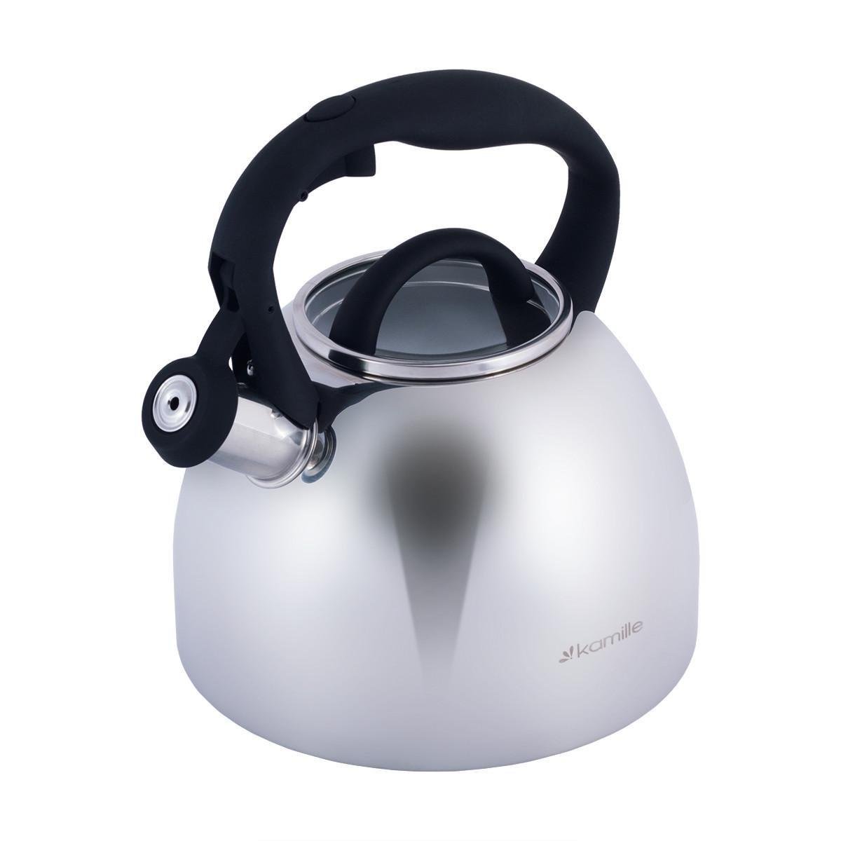 Чайник со свистком Kamille KM-1089 из нержавеющей стали и бакелитовой ручкой 2,7 л Стальной (150-84-1089)