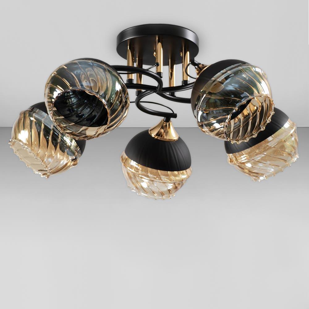 Люстра потолочная Light House SC-18741/5 BK/FG d 510х230 мм Черный/Золотой/Медовый/Черный