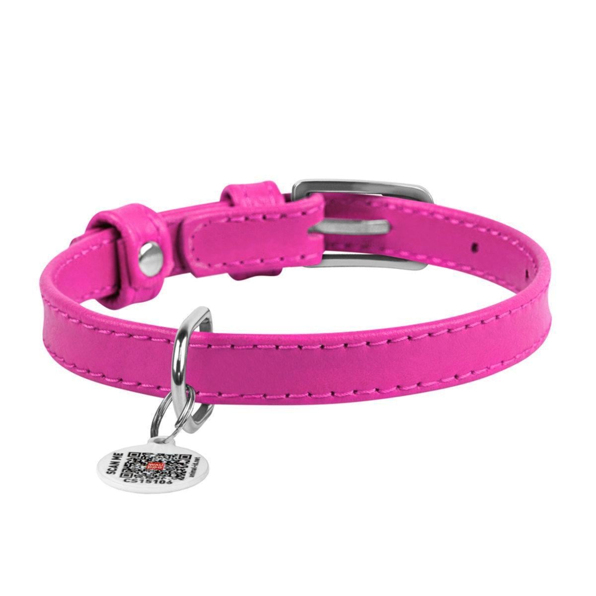 Ошейник для собак кожаный Waudog Glamour с QR паспортом S 15 мм х 27-36 см Розовый (32707 Col)
