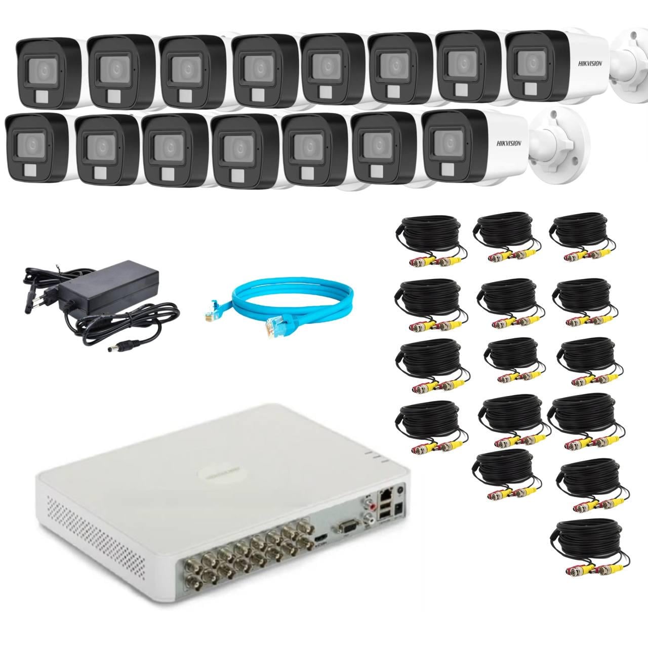 Комплект відеонагляду Hikvision 2Mp-THD-Hybrid-Acusense-DS-2CE16D0T-LFS на 15 камер (24172360)