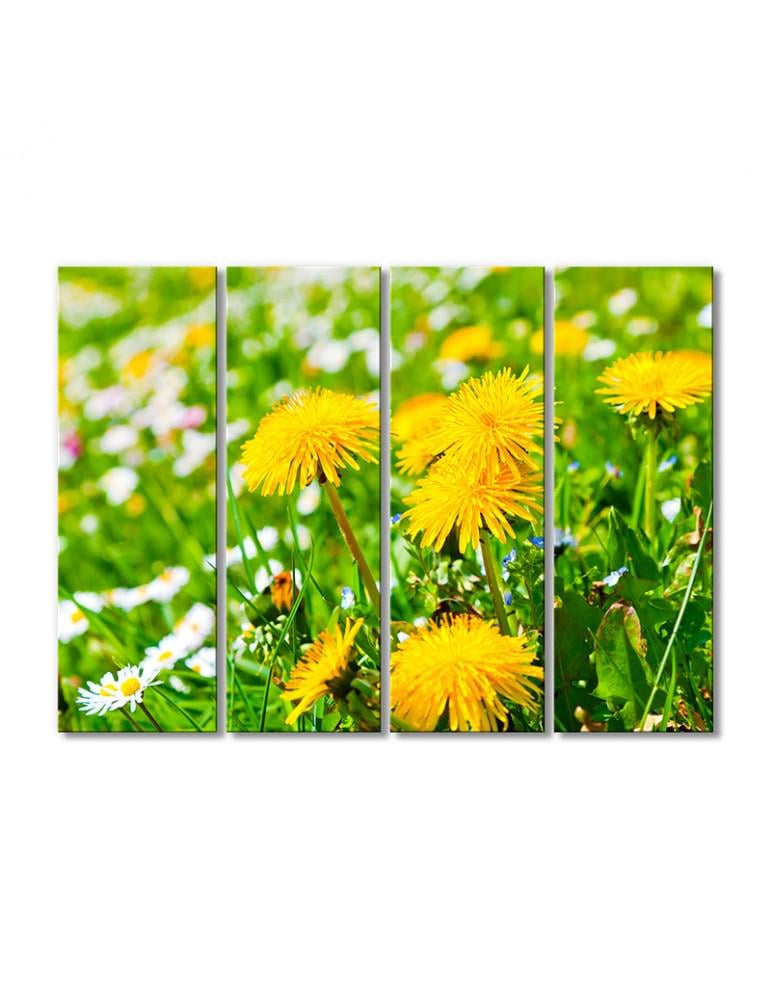 Картина модульная Ромашки и желтые одуванчики 4 модуля 80x120 см