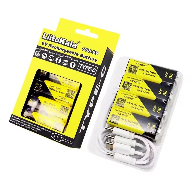 Аккумулятор LiitoKala 4в1 Type-C 4х6F22 1100 mAh USB-9V (Liito 9V)