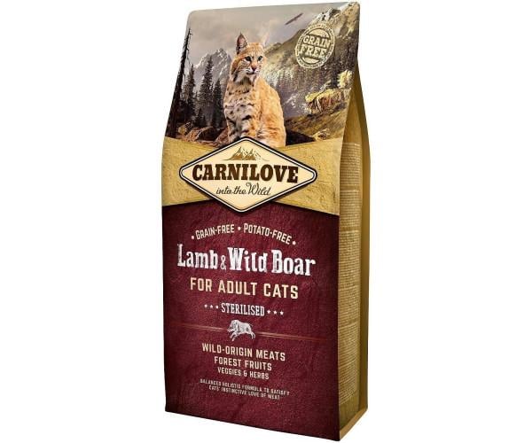 Корм сухой для стерилизованных котов Carnilove Cat Lamb&Wild Boar Sterilised с мясом ягненка и дикого кабана 6 кг