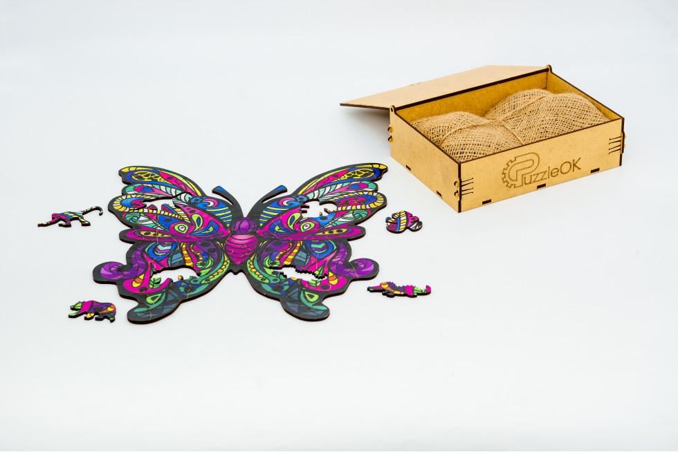 Пазл дерев'яний фігурний PuzzleOK Красивий метелик подарункова упаковка A4
