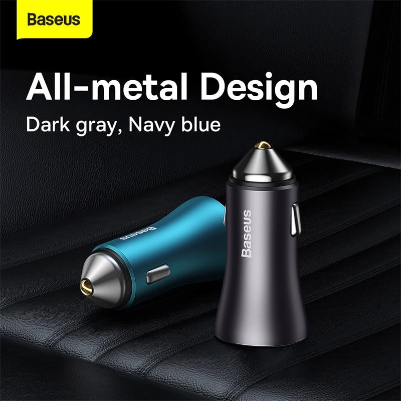 Зарядное устройство автомобильное BASEUS Golden Contactor Max Dual Fast Charger Car Charger U+U 60W Dark Gray (CGJM000013) - фото 14