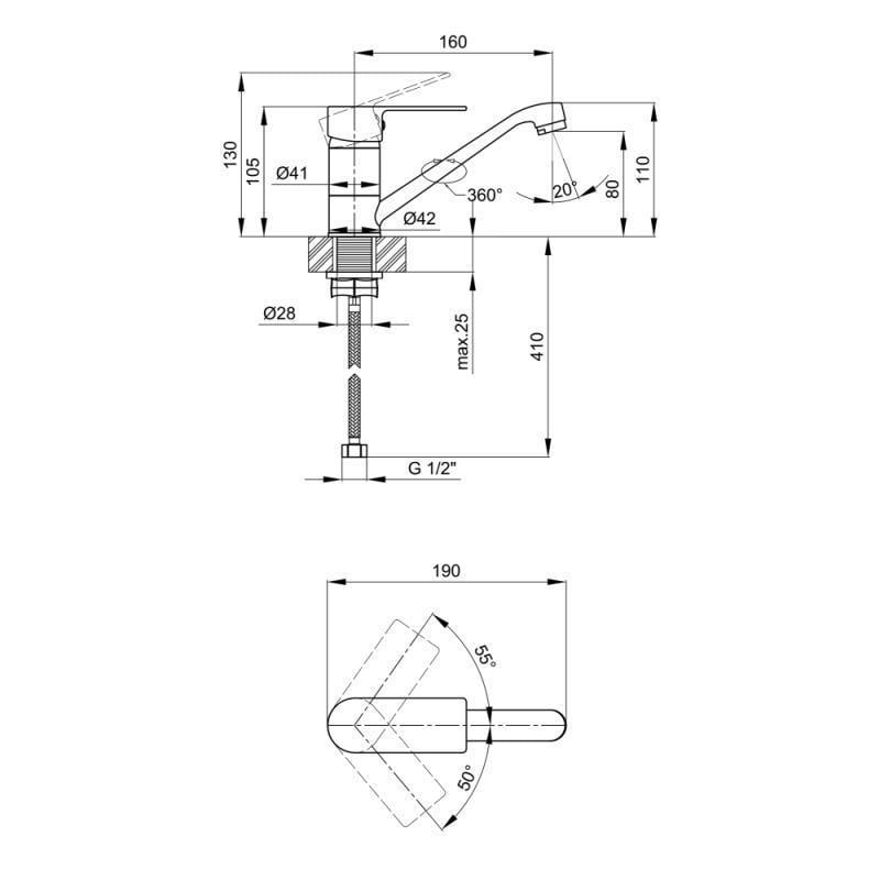 Змішувач Lidz CRM 23 48 003 для кухні на гайці 15 см k35 - фото 2