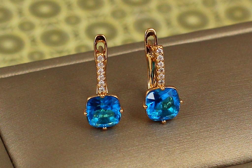 Серьги Xuping Jewelry Лед с голубым камнем 1,7 см Золотистый (2425008416)