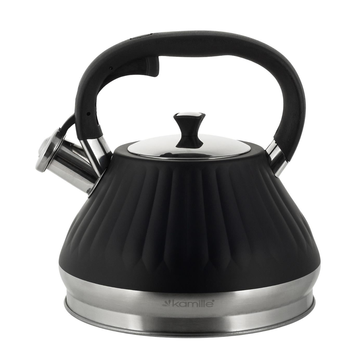 Чайник Kamille Vizo из нержавеющей стали со свистком 3 л Черный (0858)