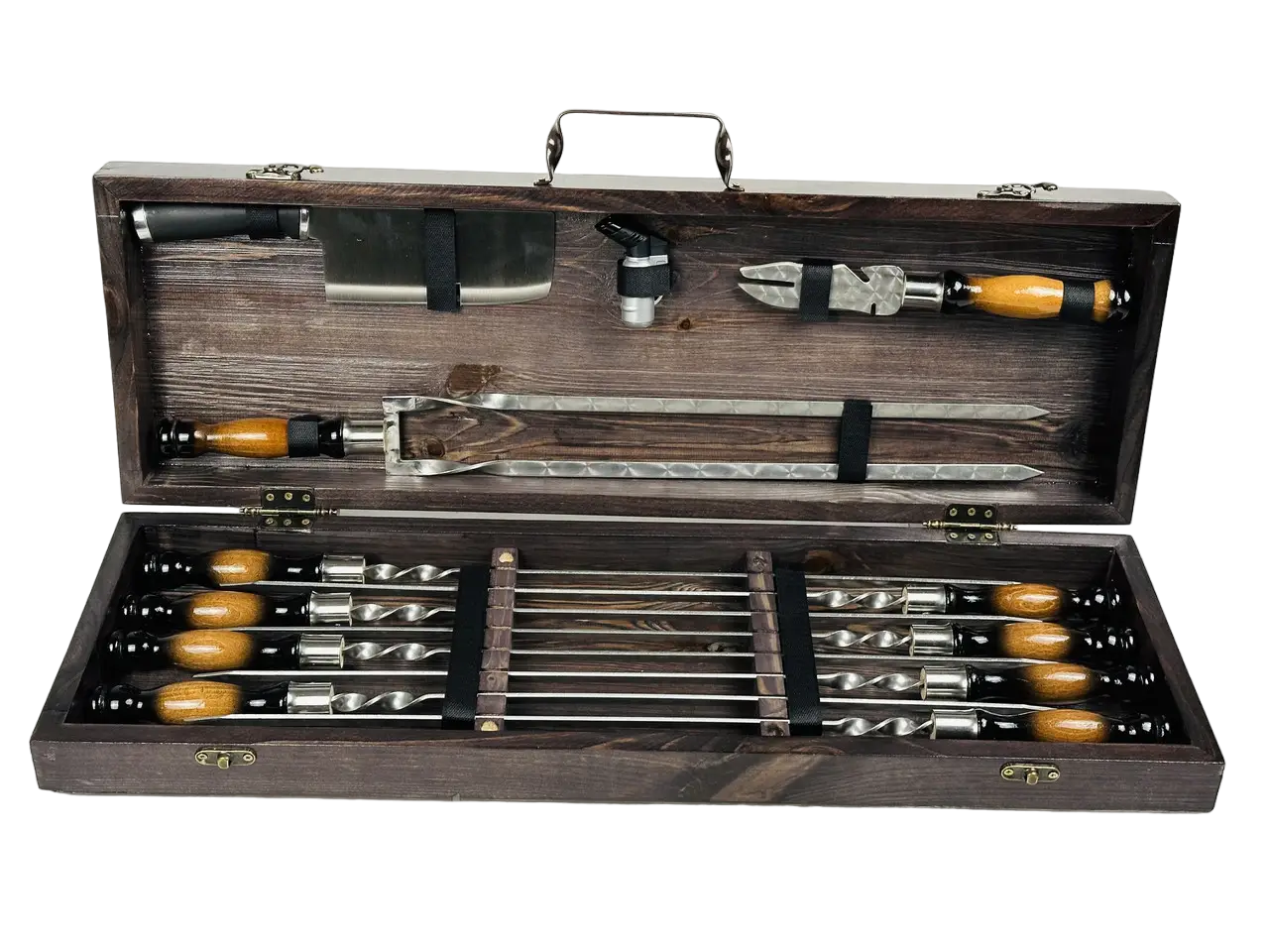 Набір шампурів у кейсі Оріон середній дерев'яний з нержавіючої сталі (2-10-KS-7609)