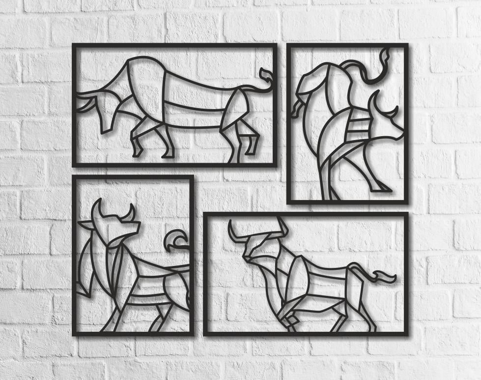 Декор настінний з 4-х частин Бик дерев’яний
