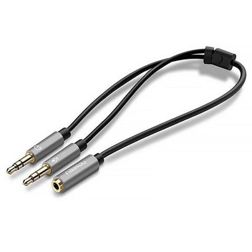 Кабель UGREEN AV140 з алюмінієвим корпусом AUX 3,5 мм TRRS-TRS x2 M/M 0,2 м Чорний (571984)