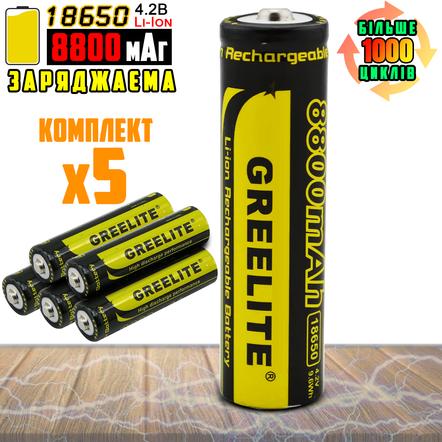 Аккумуляторная батарея Li-ion Greelite 18650-8800 mAh 4,2V 9,6W 5 шт. (699a52b0) - фото 2