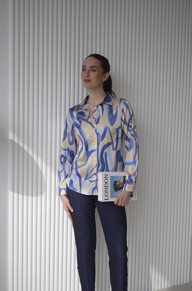 Блуза Lipar 2943 шелковая принт р. 54 Кремовой (16957416)