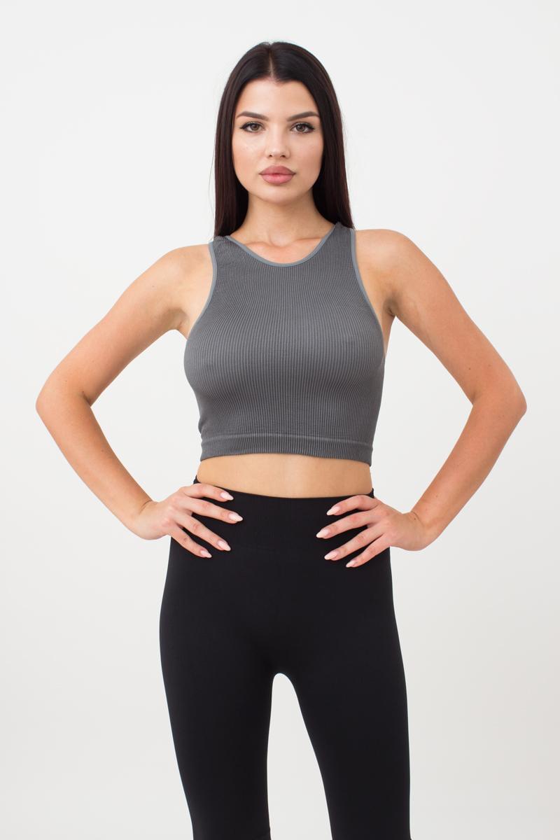 Топ безшовний в рубчик Giulia HALTER TOP RIB на широких бретелях S/M Grey (4823116911871)