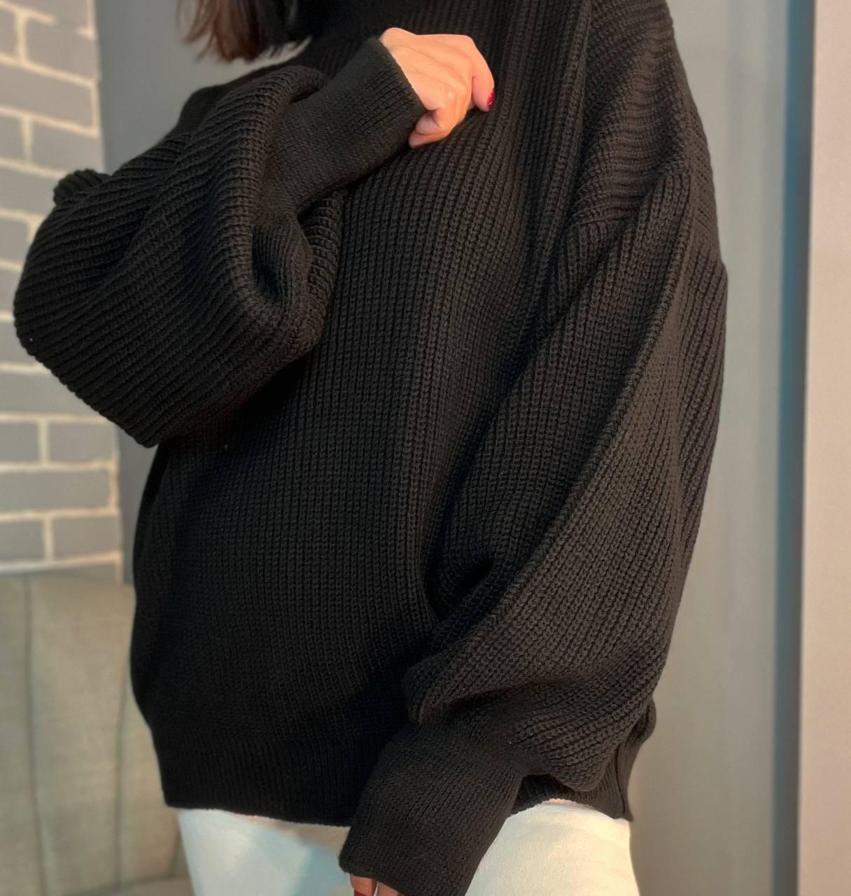 Светр жіночий MIX RAY 6607 широкий подовжений OS Чорний (1037) - фото 5