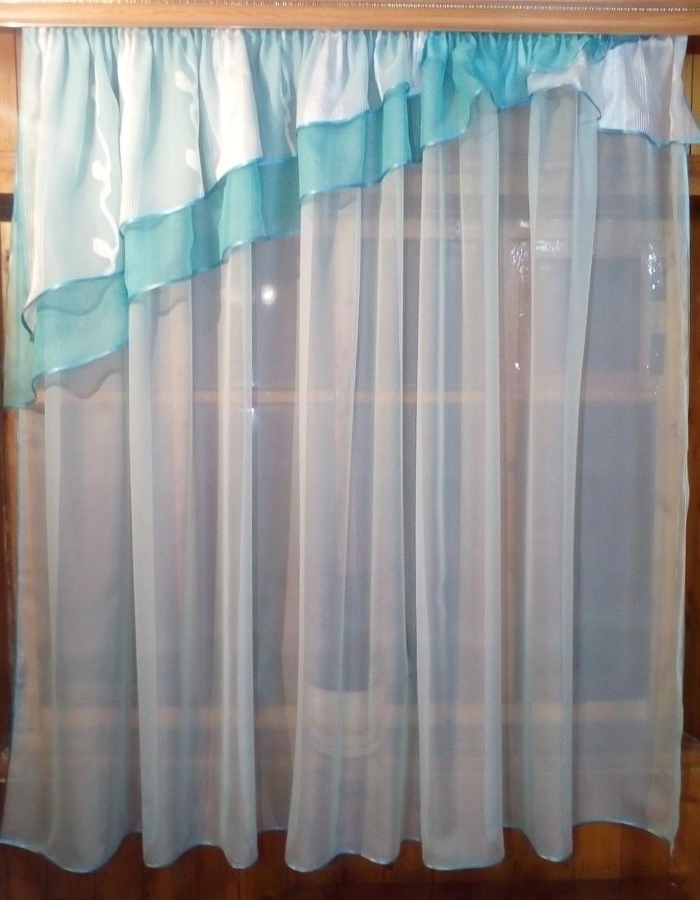 Шторка кухонна готова Алія Лазурний бірюзовий