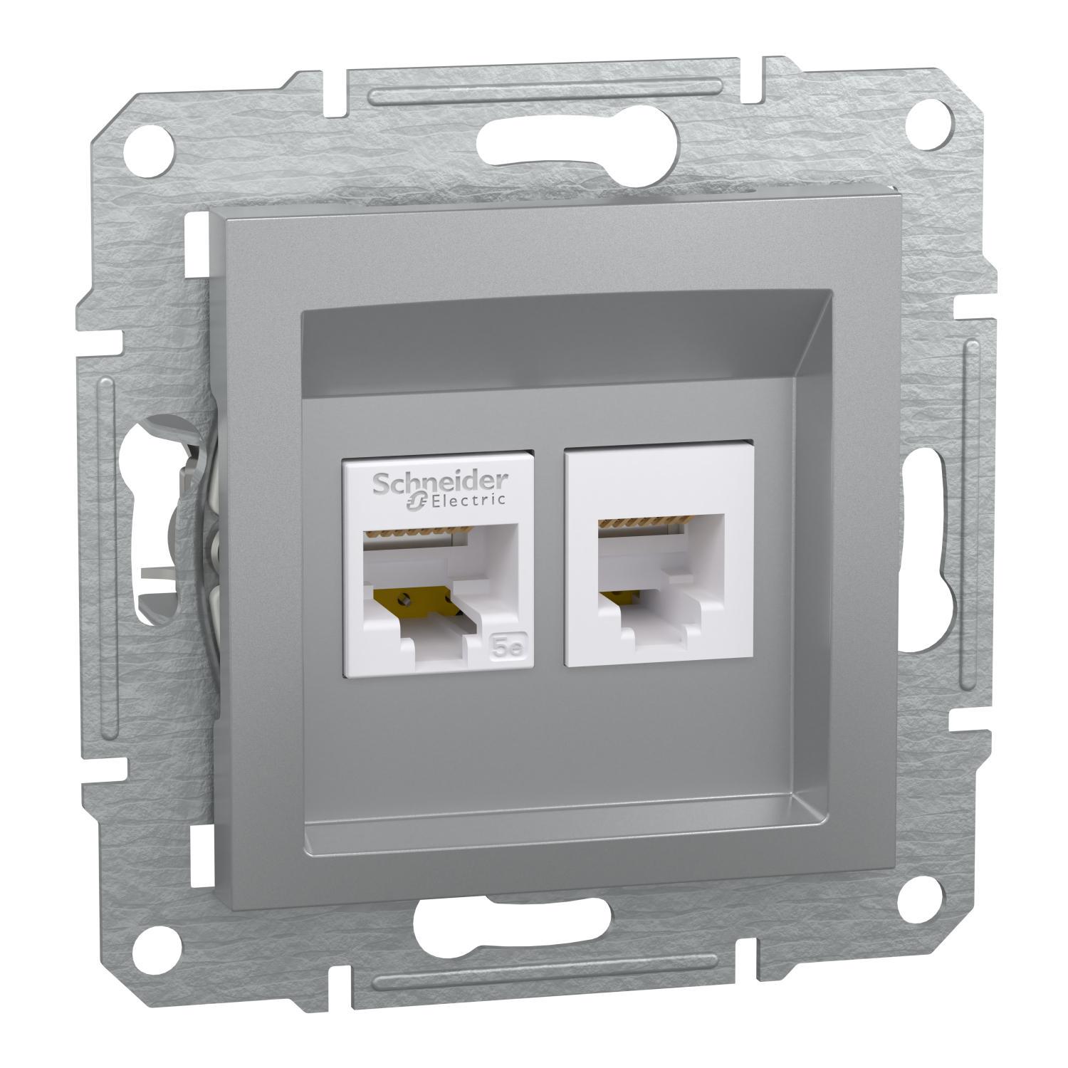 Розетка двойная телефонная Schneider Electric Asfora RJ11 RJ45 Алюминий (EPH4900161)