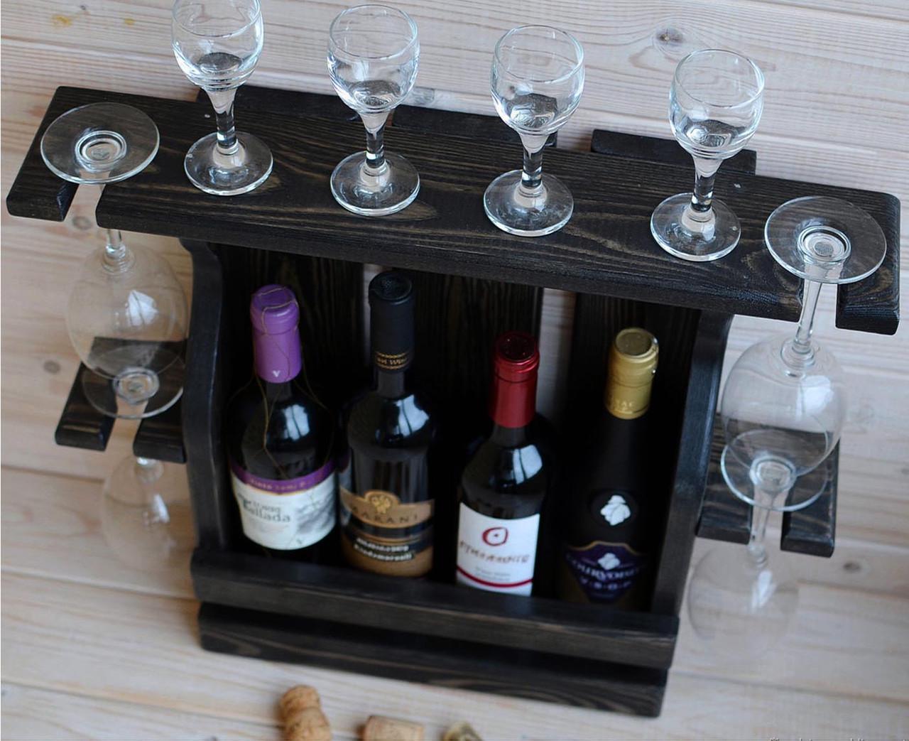 Полка для вина настенная из дерева Накагута 4 Венге (ПНК-408812)