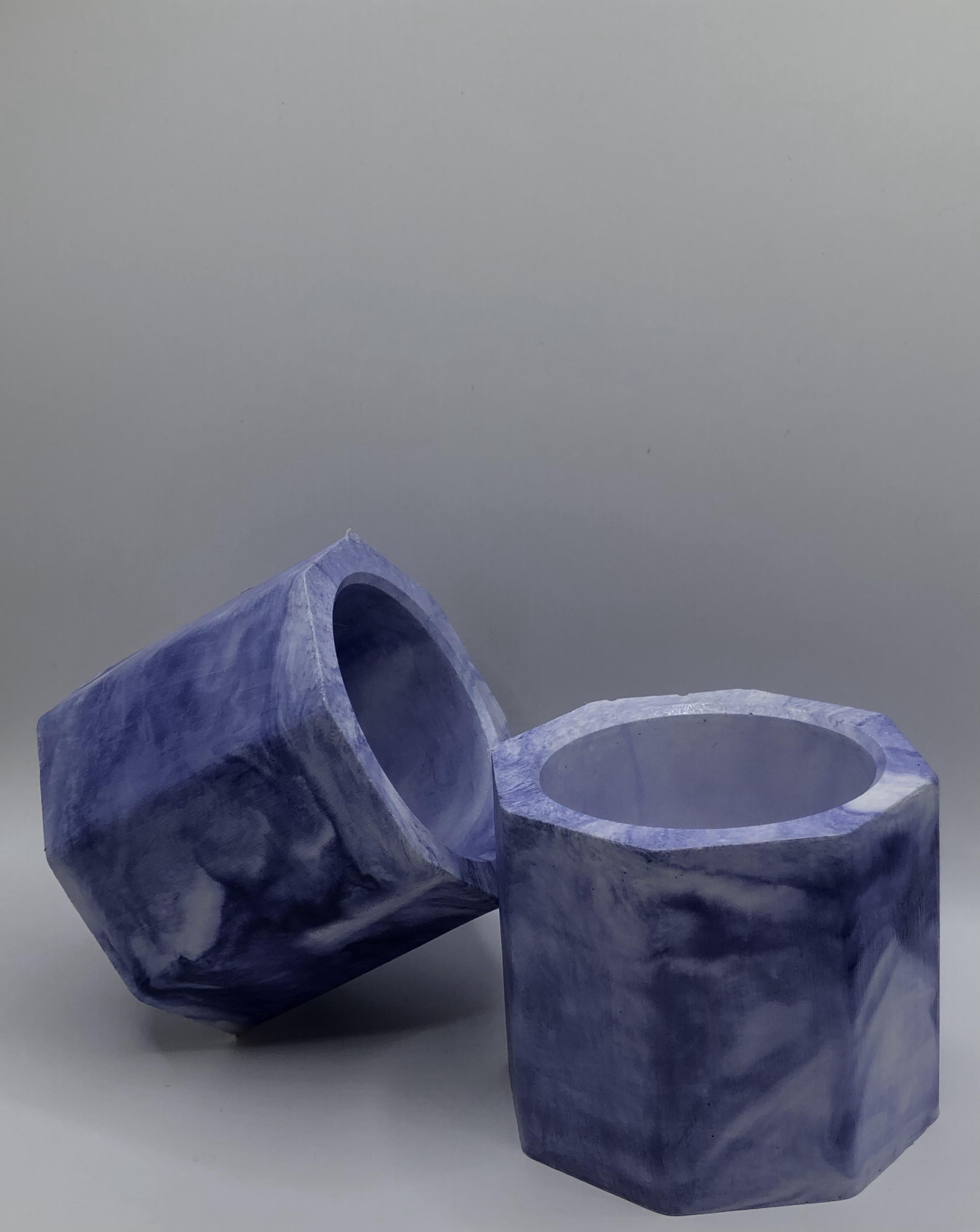 Кашпо гипсовое для свечей и растений 4,7 см Синий с белым. - фото 2