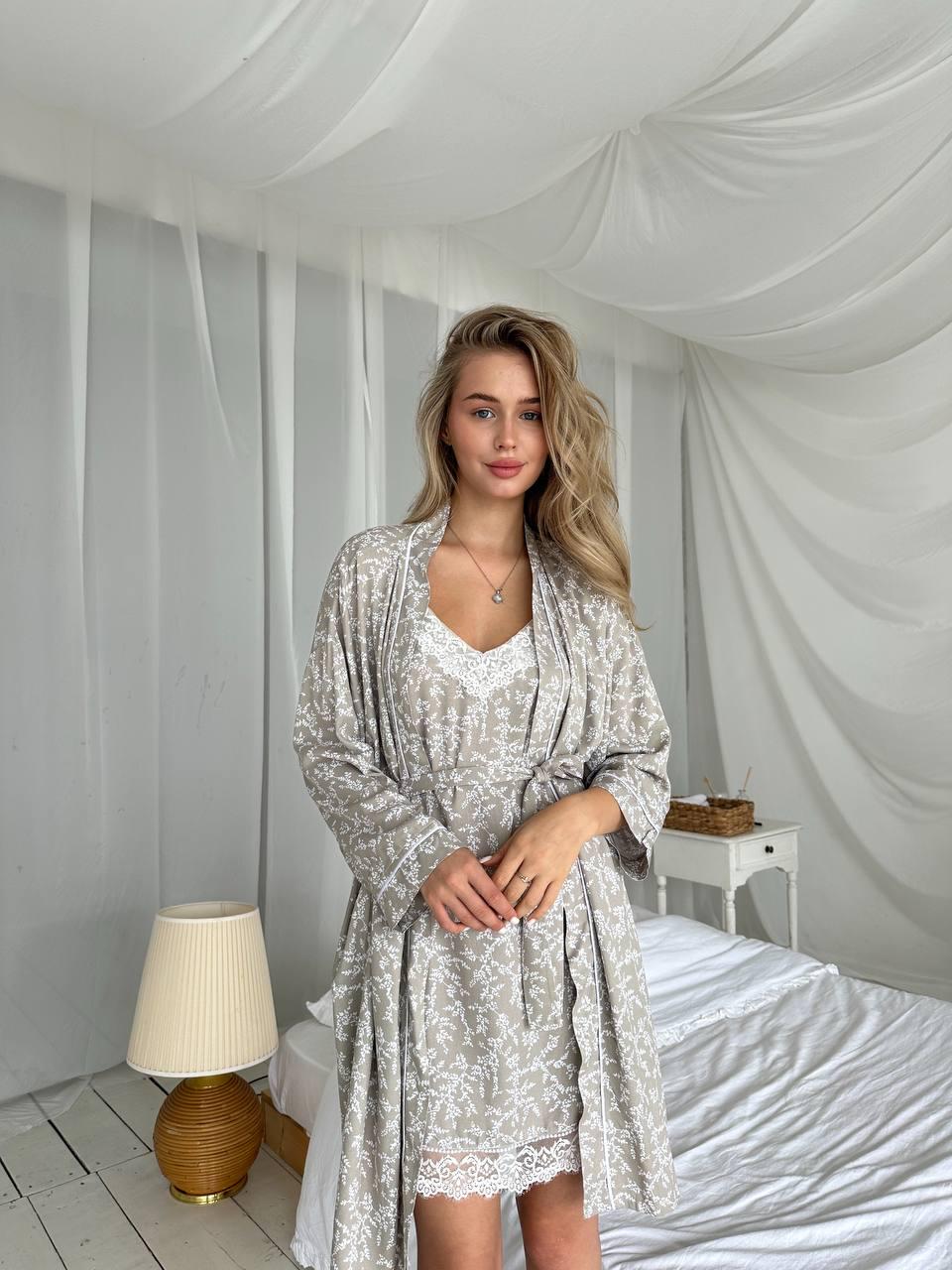 Набор женский из штапеля COSY SETS21 Нежность халат и рубашка S Грейдж - фото 8