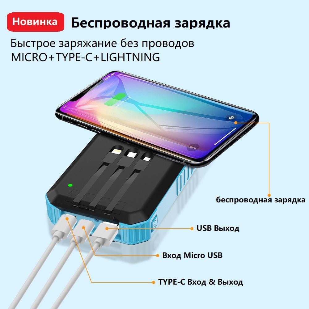 Повербанк із сонячною панеллю VHG DN49 Wireless Solar Power Charger 30000 mAh Blue - фото 2