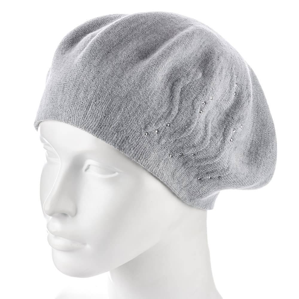 Берет женский Zolly ZH215 двойной со стразами тонкой вязки полушерстяной Светло-серый