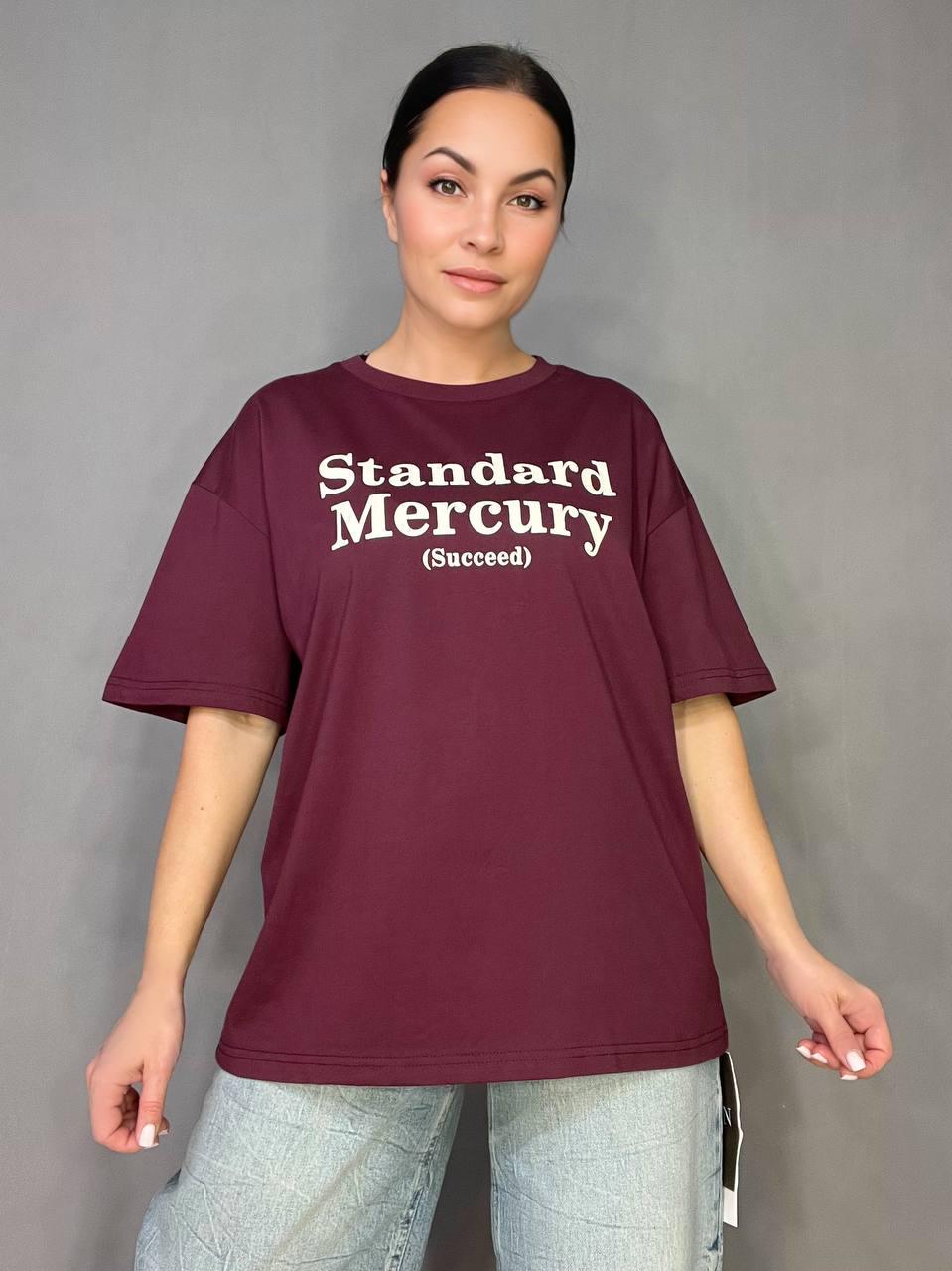 Футболка женская A-N 25007 удлиненная с надписью принтом OS Бордовый (3374)