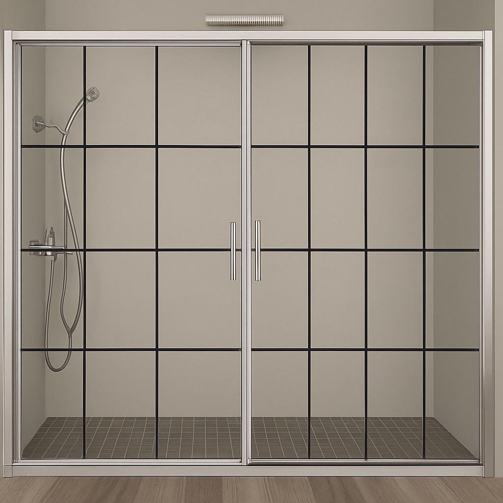 Душевые двери Aquanil TREND в клетку Black Line с профилем хром 150х190 см Душевые двери Aquanil TREND в клетку Black Line с профилем хром 150х190 см