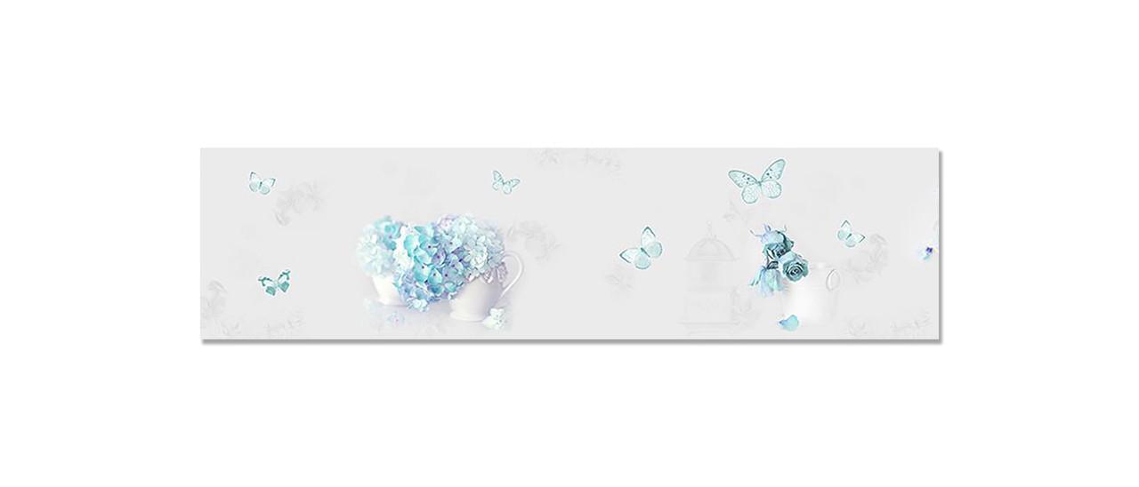 Кухонный фартук Бабочки и голубые цветы из самоклеющейся виниловой пленки 65х250 см Голубой