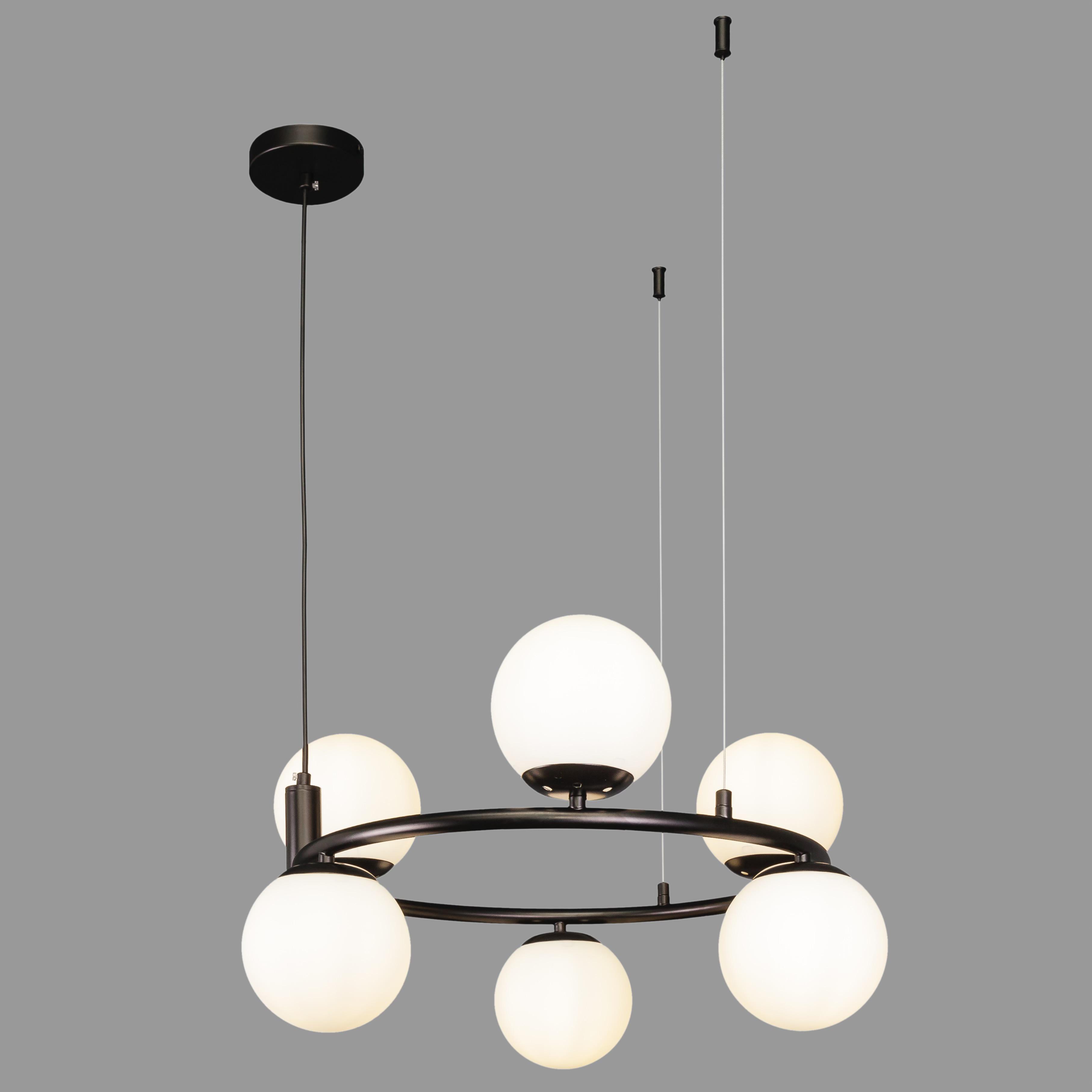 Люстра подвесная Bubbles круглая на 6 ламп Черный (52-1011-6 BK+WH)