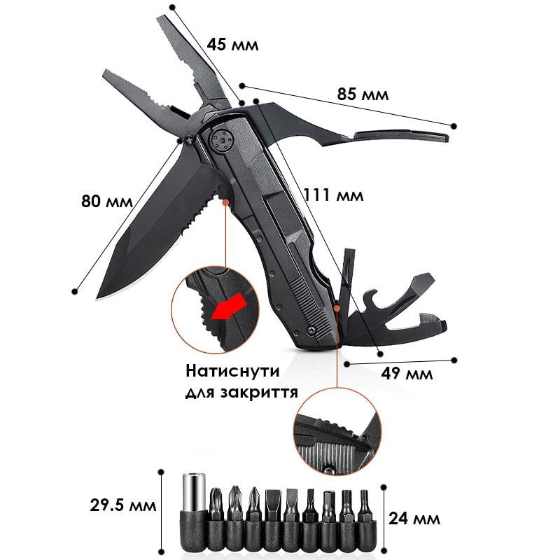 Мультитул Mancheng Hardware PL-91 многофункциональный набор бит/нож/пласкогубцы (29-49-11094-58895) - фото 9