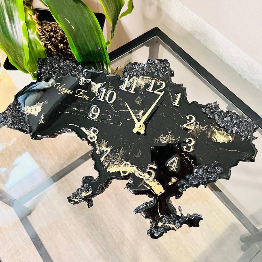 Часы настенные из эпоксидной смолы Карта Украины 90x58 см