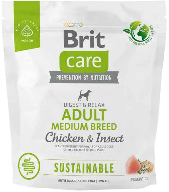 Корм сухий для собак середніх Brit Care Dog Sustainable Medium Breed із протеїнами комах та куркою всіх порід 1 кг (1821031016)