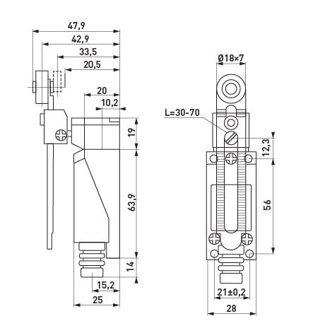 Выключатель концевой E.NEXT e.limitswitch.03 1NO+1NC рычаг с роликом регулируемый по длине 5A 230 V (s0070007) - фото 2