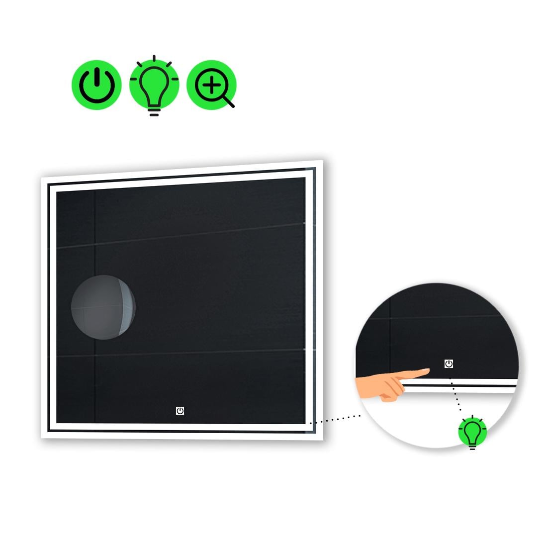 Зеркало с LED подсветкой Marita с сенсором и увеличительной линзой без подсветки 100x100 см (Maritak33)