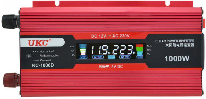 Преобразователь UKC 12V-220V 1000W LCD KC-1000D USB Red (2812)