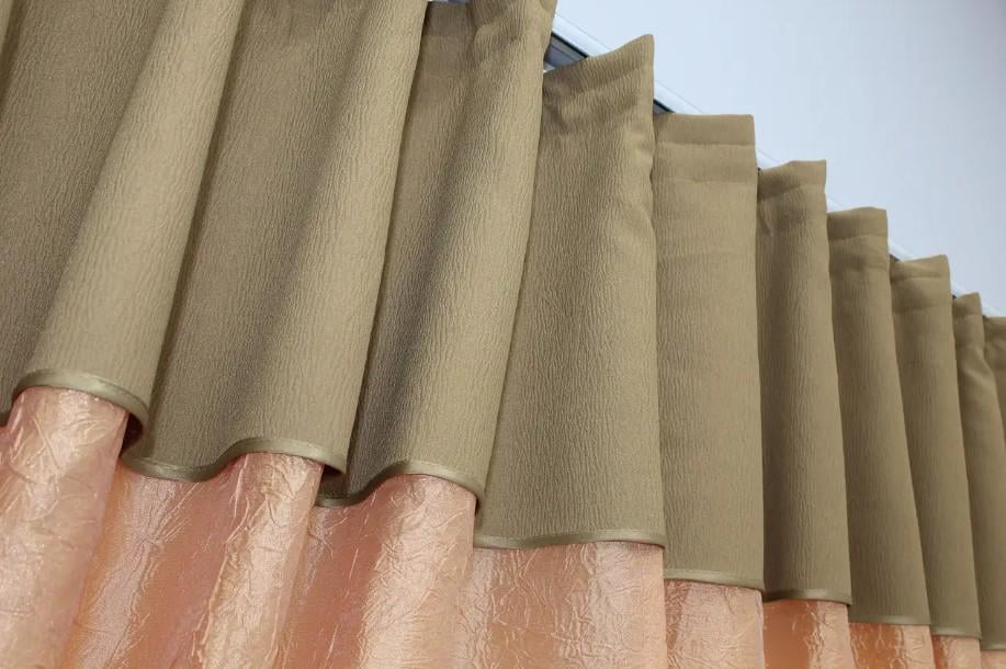 Шторки кухонные с ламбрекеном/подвязками 285х170 см Персиковый/Светло-кофейный (073к) - фото 4