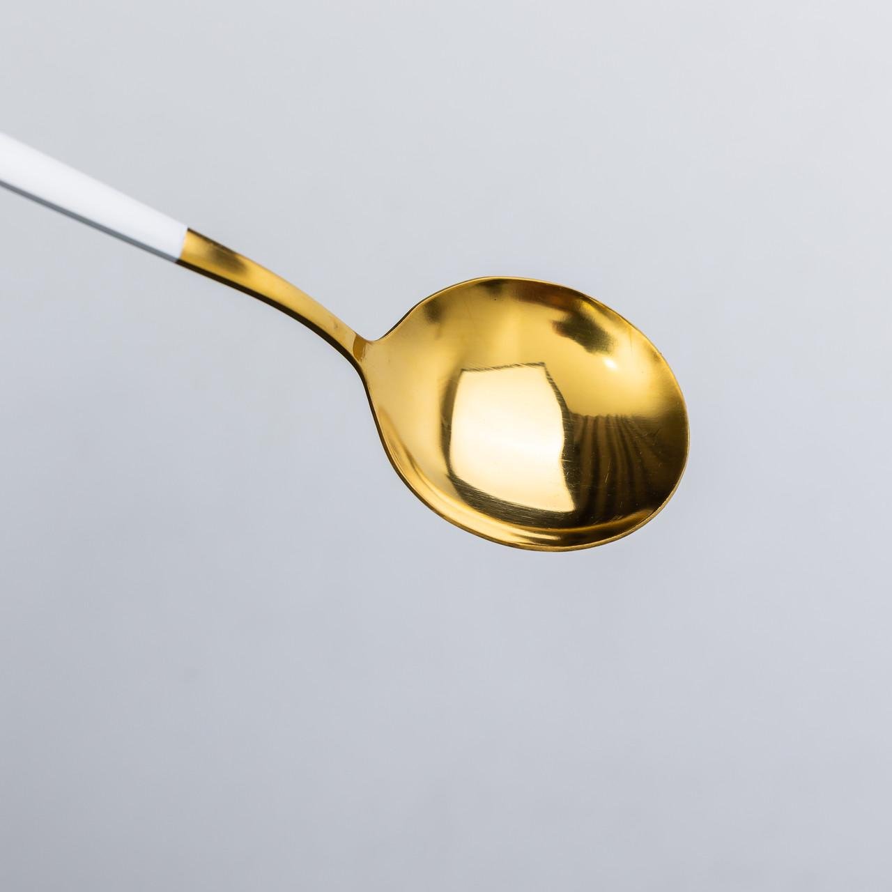 Набор чайных ложек из нержавеющей стали 12,9 см 6 шт. Белый/Золотойй (6532) - фото 5 Набор чайных ложек из нержавеющей стали 12,9 см 6 шт. Белый/Золотойй (6532) - фото 5