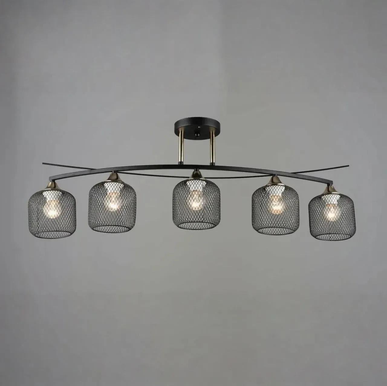 Люстра потолочная Valeso B K2257/5 BK+FGD на IP20 пять металлических плафонов под лампу Е27 Черный/Золотой (00000139923)