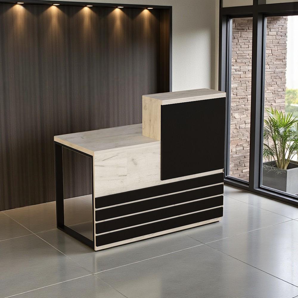 Стойка администратора Tobi Sho Ресепшн/5 левосторонняя для офиса 1400х636х1090 мм Дуб крафт белый/Черный